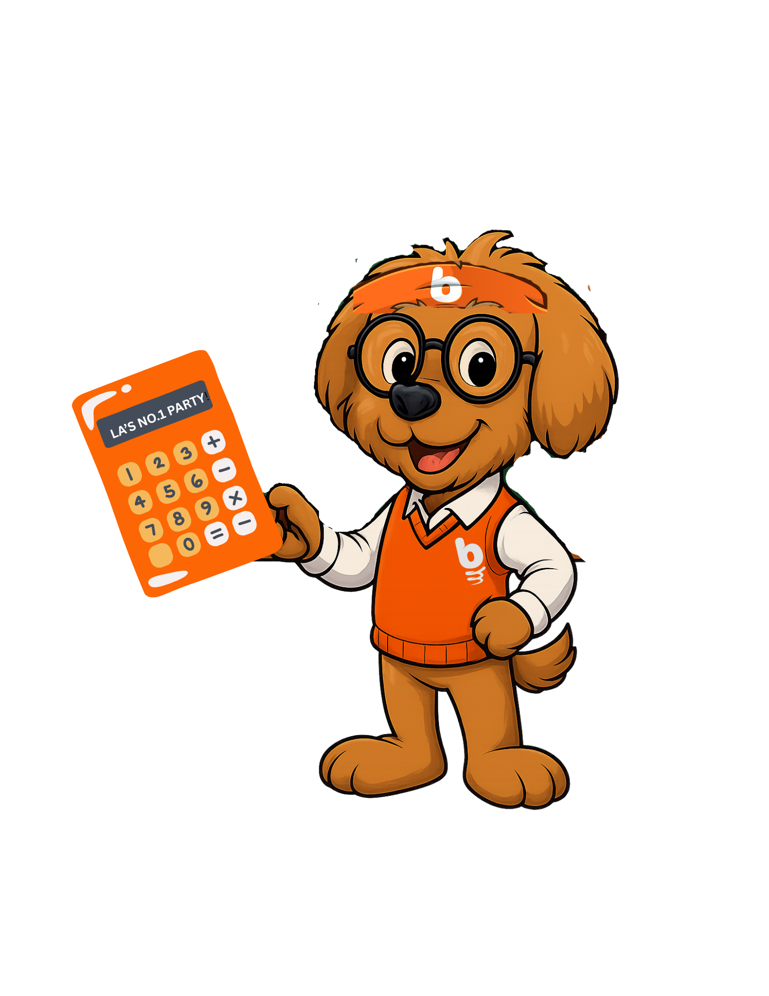 Chewy holding a calculator